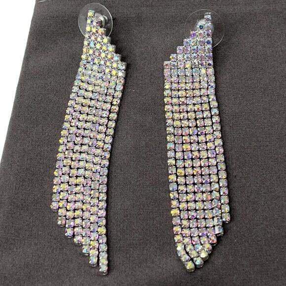 Sparkling Boutique Fringe Earrings Made with Swarovski Crystals – 3” Drop - Picture 3 of 6